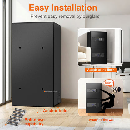 BM-Y3-75W-[2026 NEW] Heavy-Duty 2-Door Home Safe, 6.5 Cub Office Safe with Fingerprint Lock & Alarm System for Cash, Documents and Valuables