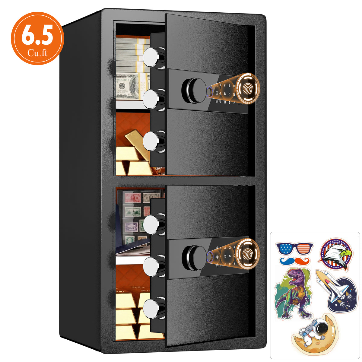 HK Y3-75W Pacriond 6.5 Cub 2-Door Biometric Safe with Removable Shelves, Home Office Safe with Mute Function & Alarm System for Cash, Documents and Valuables
