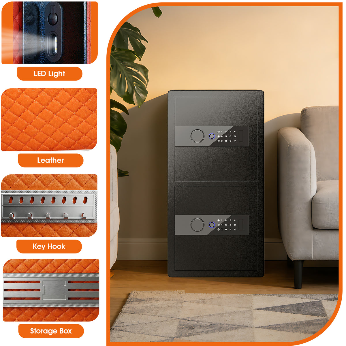 HK Y3-75W Pacriond 6.5 Cub 2-Door Biometric Safe with Removable Shelves, Home Office Safe with Mute Function & Alarm System for Cash, Documents and Valuables