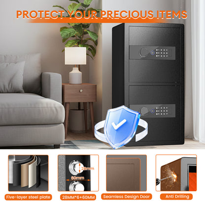 HK Y3-75W Pacriond 6.5 Cub 2-Door Biometric Safe with Removable Shelves, Home Office Safe with Mute Function & Alarm System for Cash, Documents and Valuables