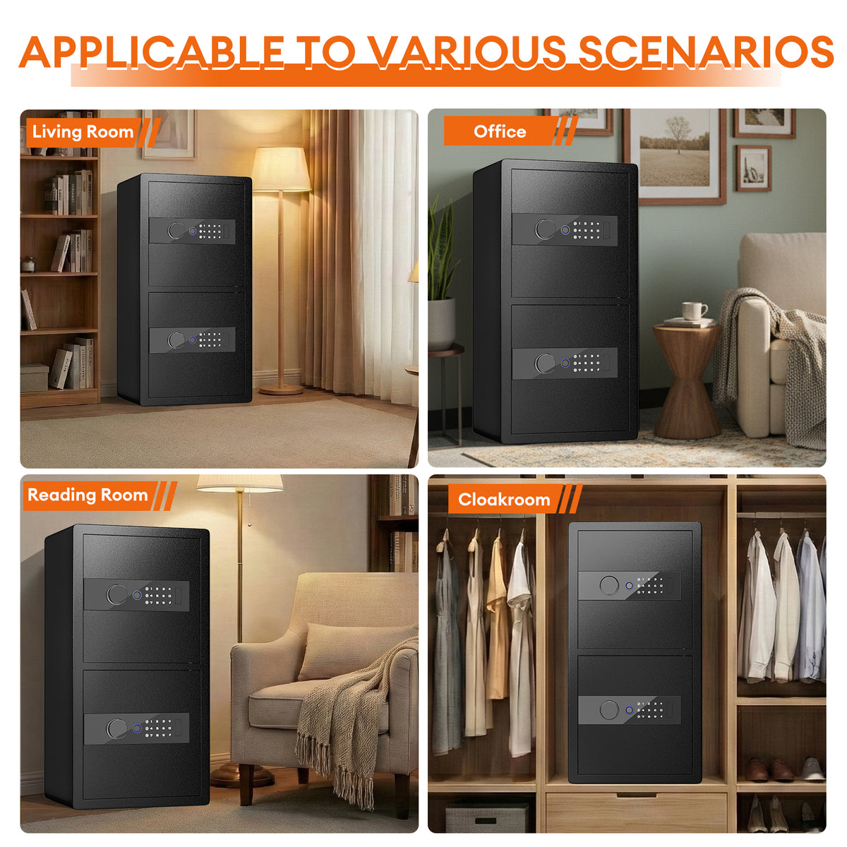 HK Y3-75W Pacriond 6.5 Cub 2-Door Biometric Safe with Removable Shelves, Home Office Safe with Mute Function & Alarm System for Cash, Documents and Valuables