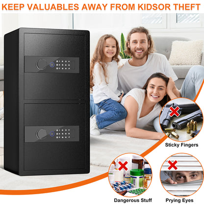 OME-Y3-75W Safe Box, Heavy Duty 2-Door Home Safe, 6.5 Cub Office Safe with Fingerprint Lock & Alarm System for Cash, Documents and Valuables