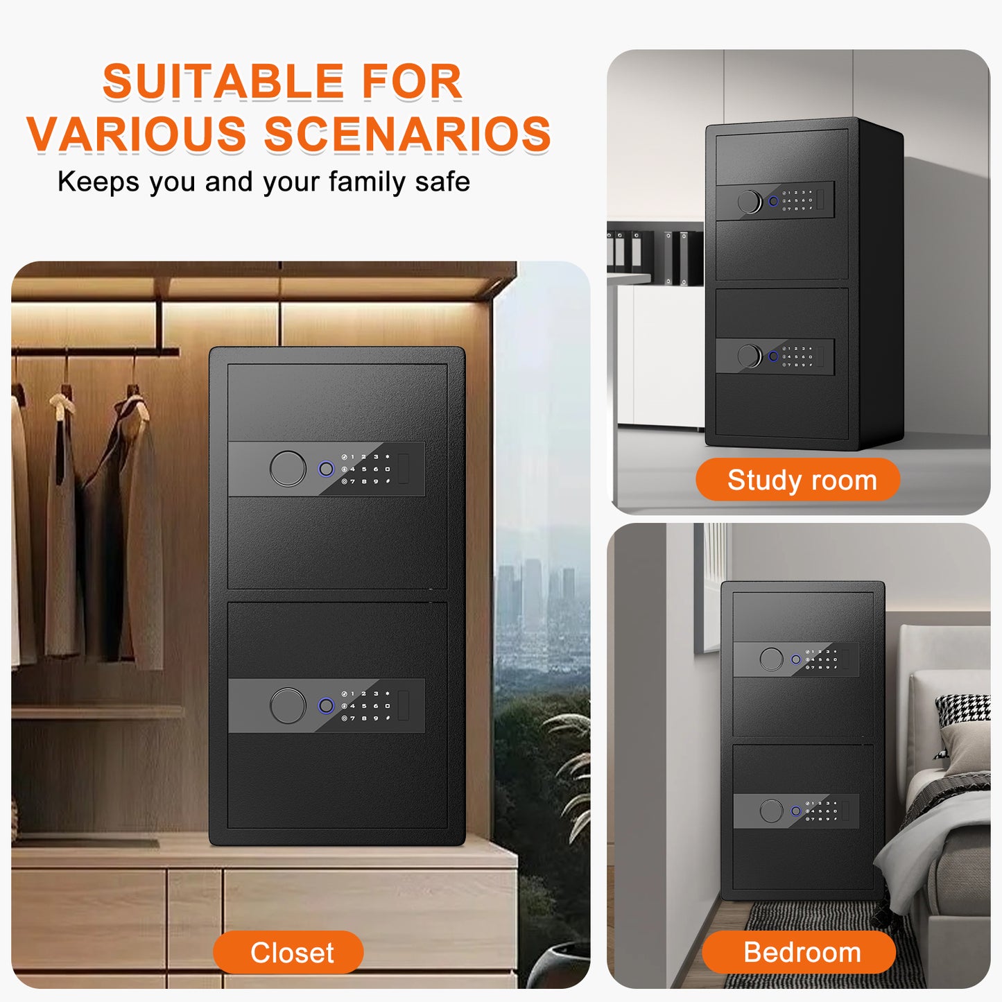 OME-Y3-75W Safe Box, Heavy Duty 2-Door Home Safe, 6.5 Cub Office Safe with Fingerprint Lock & Alarm System for Cash, Documents and Valuables