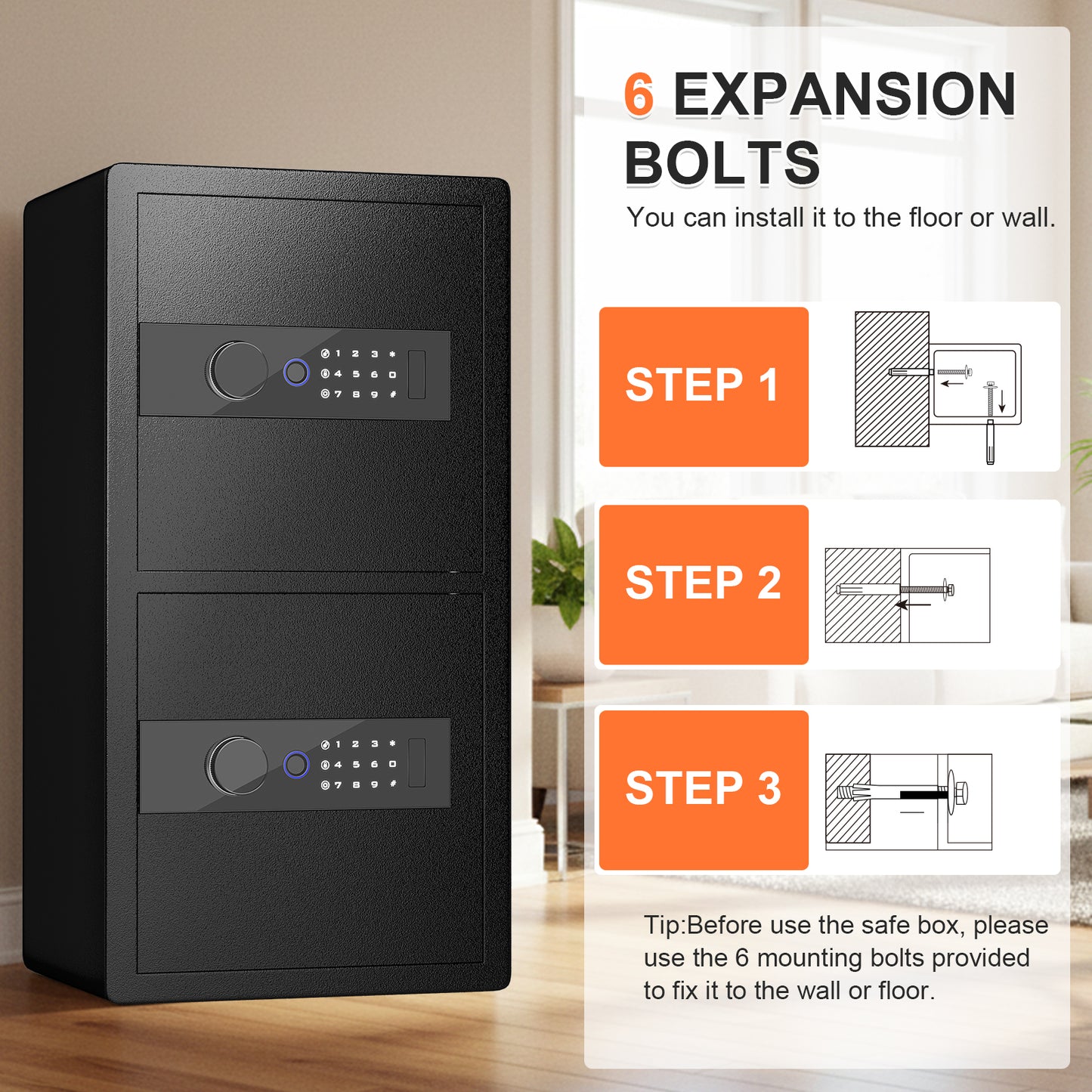 OME-Y3-75W Safe Box, Heavy Duty 2-Door Home Safe, 6.5 Cub Office Safe with Fingerprint Lock & Alarm System for Cash, Documents and Valuables