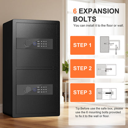 OME-Y3-75W Safe Box, Heavy Duty 2-Door Home Safe, 6.5 Cub Office Safe with Fingerprint Lock & Alarm System for Cash, Documents and Valuables
