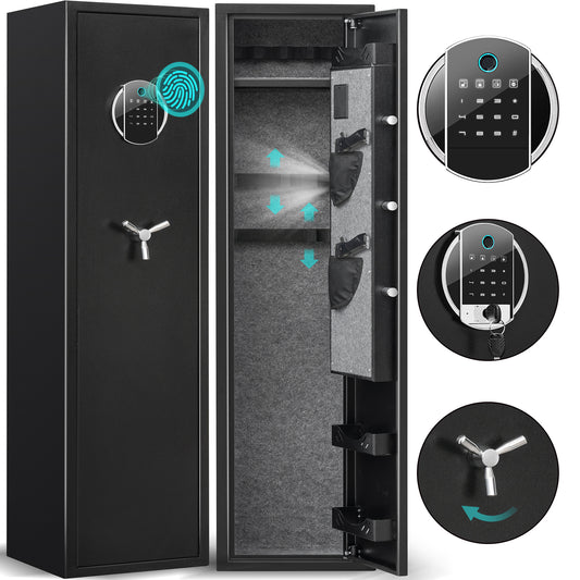 Kav G2SQ-138W Gun Safe, Biometric Fingerprint 3-5 Long Gun Safes for Guns and Pistols, Quick Access Gun Storage Cabinets for Shotguns with LED Light & Removable Shelf