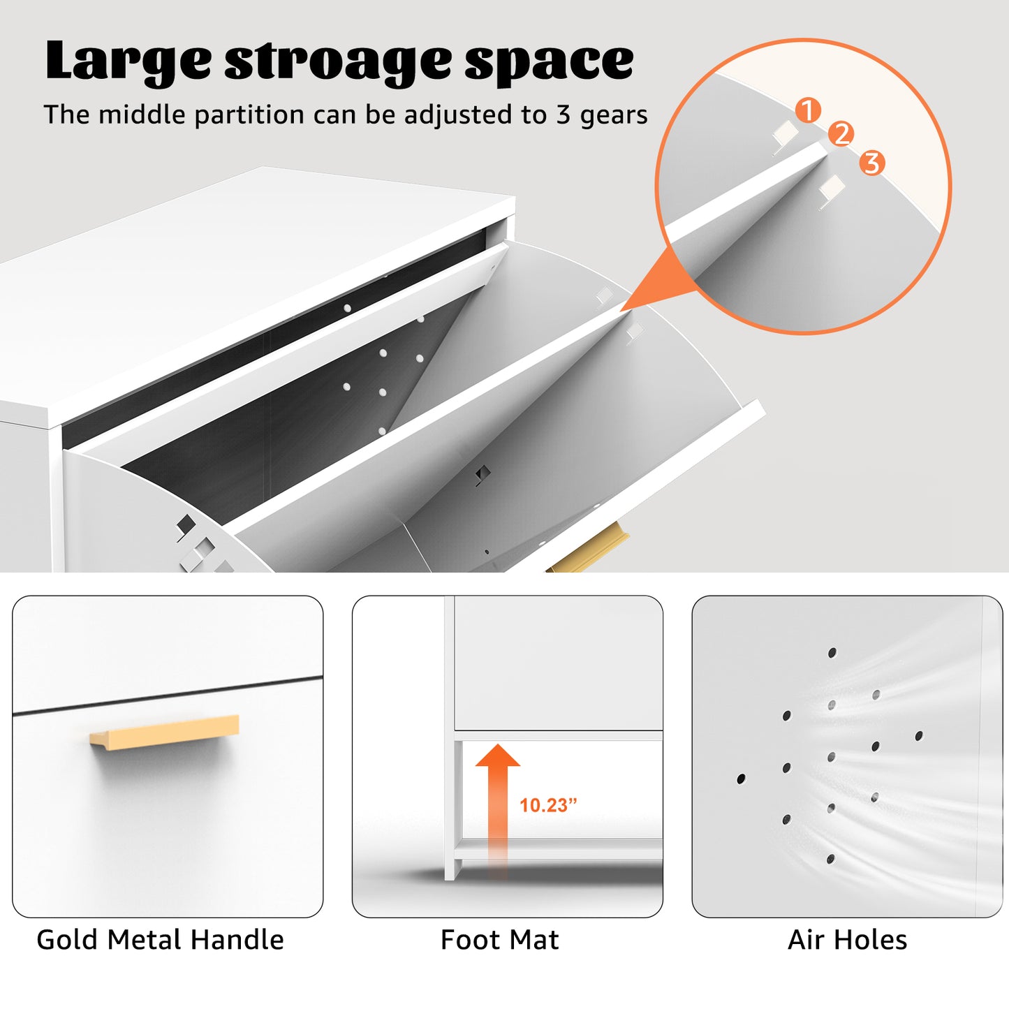 WY SC-2 Drawer Shoe Cabinet with 2 Flip Drawers,