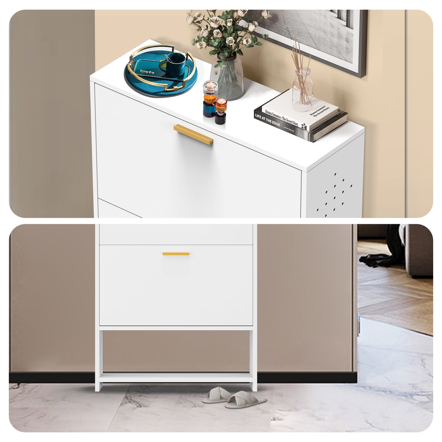 WY SC-2 Drawer Shoe Cabinet with 2 Flip Drawers,