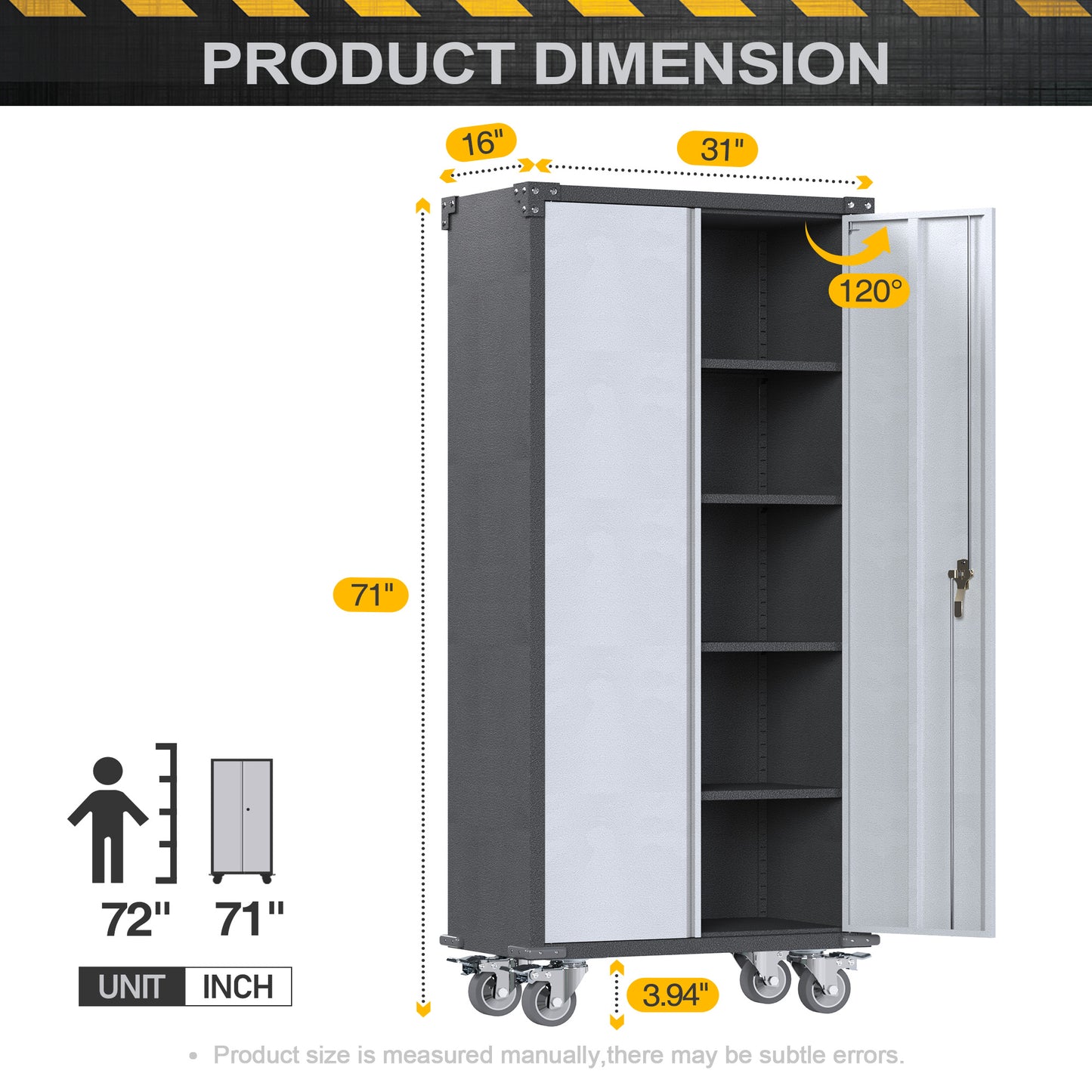 Metal Garage Storage Cabinet on Wheels, Double Handle Lock Steel Storage Cabinet with 2 Doors, 4 Shelves Adjustable Black, Assembly Required