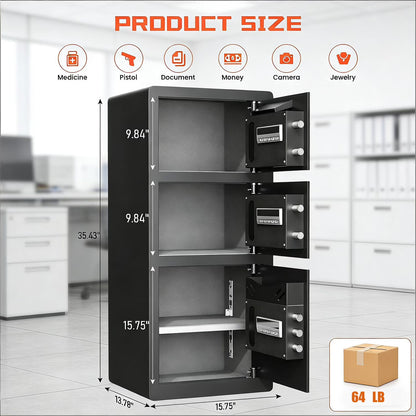 SDI-KM-90 Extra Large Home Safe Box, Safe Box with Drop Slot & Hooks, Home Safe with Dual Alarm & Mute Function, Money Safe with Adjustable Shelf for Documents and Valuables