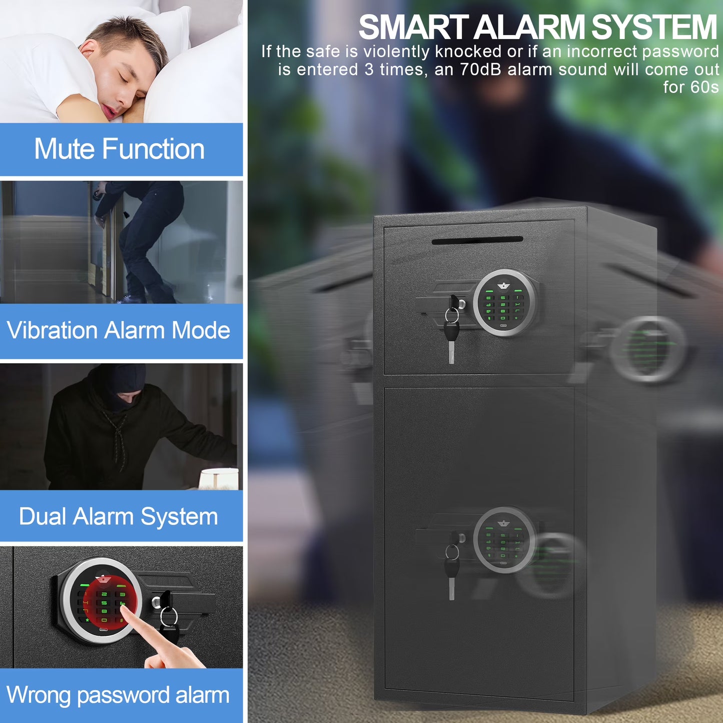 SDI-KM-75D 6.5 Cu ft Home Safe Box - Fireproof Depository Drop Safe with Backlit Keypad&Alarm System for Business Home