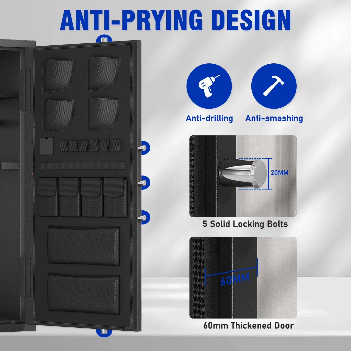 SDI-AKG5N-132W, 15-20 Gun Safe, Large Fingerprint Shotgun Safe, Unassembled Gun Cabinet with Adjustable Shelf & Gun Rack, Long Gun Safe with Backlit Keypad & LED Light, Pistol Bag