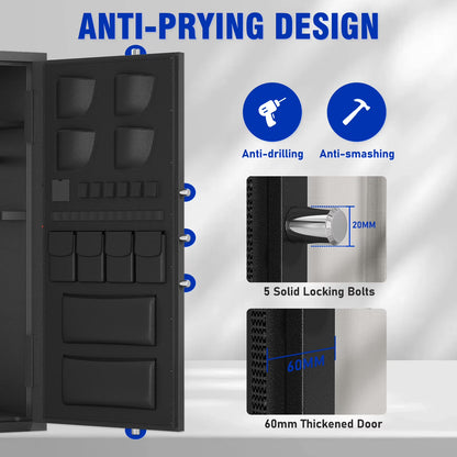 SDI-AKG5N-132W, 15-20 Gun Safe, Large Fingerprint Shotgun Safe, Unassembled Gun Cabinet with Adjustable Shelf & Gun Rack, Long Gun Safe with Backlit Keypad & LED Light, Pistol Bag