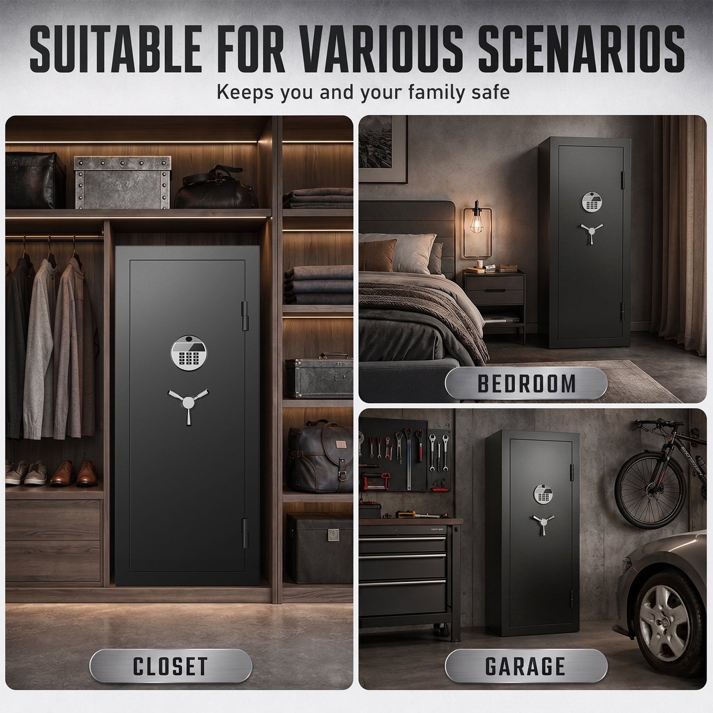 SDI-G6S-138HD, 15-20 Large Gun Safe, Digital Gun Safe for Rifles and Pistols with Removable & Adjustable Pegboard, Gun Safes & Cabinets with Door Organizers & 3 Gun Raks, Magnetic Lamp