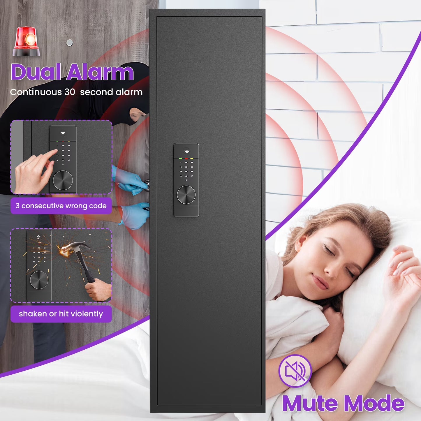 SDI-KW-135HD, Silkight 53.15” Wall Gun Safe - Hidden Firearm Safes Between the Studs for Home Firearm Money Valuables
