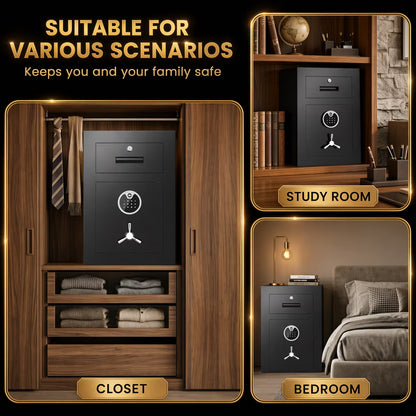 SDI-G3S-55C 2.4 cu ft Safe Box, Home Safe with Widened Frame Design & Drawer, Large Money Box with Key & Backlit Keypad & Adjustable Shelf, Lock Box for Home Office Documents