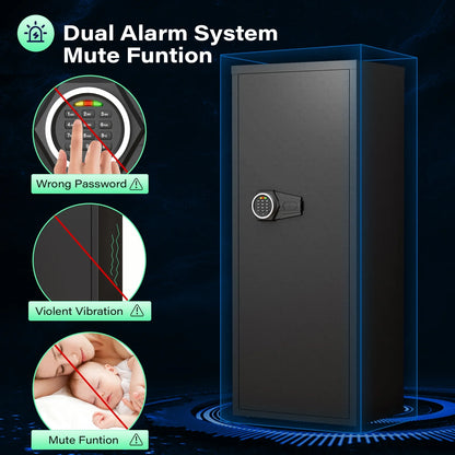 Gun Safe with Removable Shelf and 3 Magnetic Gun Slots, 10-12 Large Gun Safe for Guns and Pistols, Gun Cabinet with Magnetic Induction Light and Storage Bag