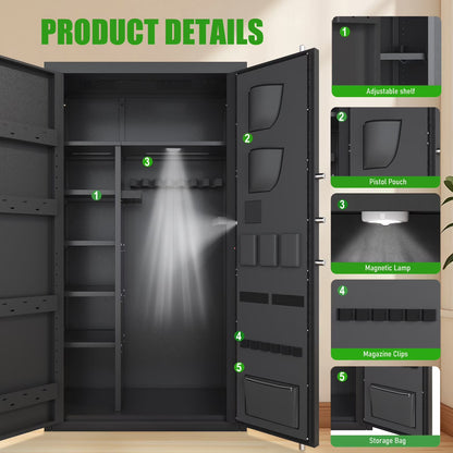 SDI-AKG3-138D, 20-25 Large Heavy-Duty Gun Safe & Home Security Cabinet,Unassembled Gun Safe with Adjustable Shelf & Gun Rack, Gun Safe for Home and Shotgun, Gun Cabinet with Mute Function & Dual Alarm