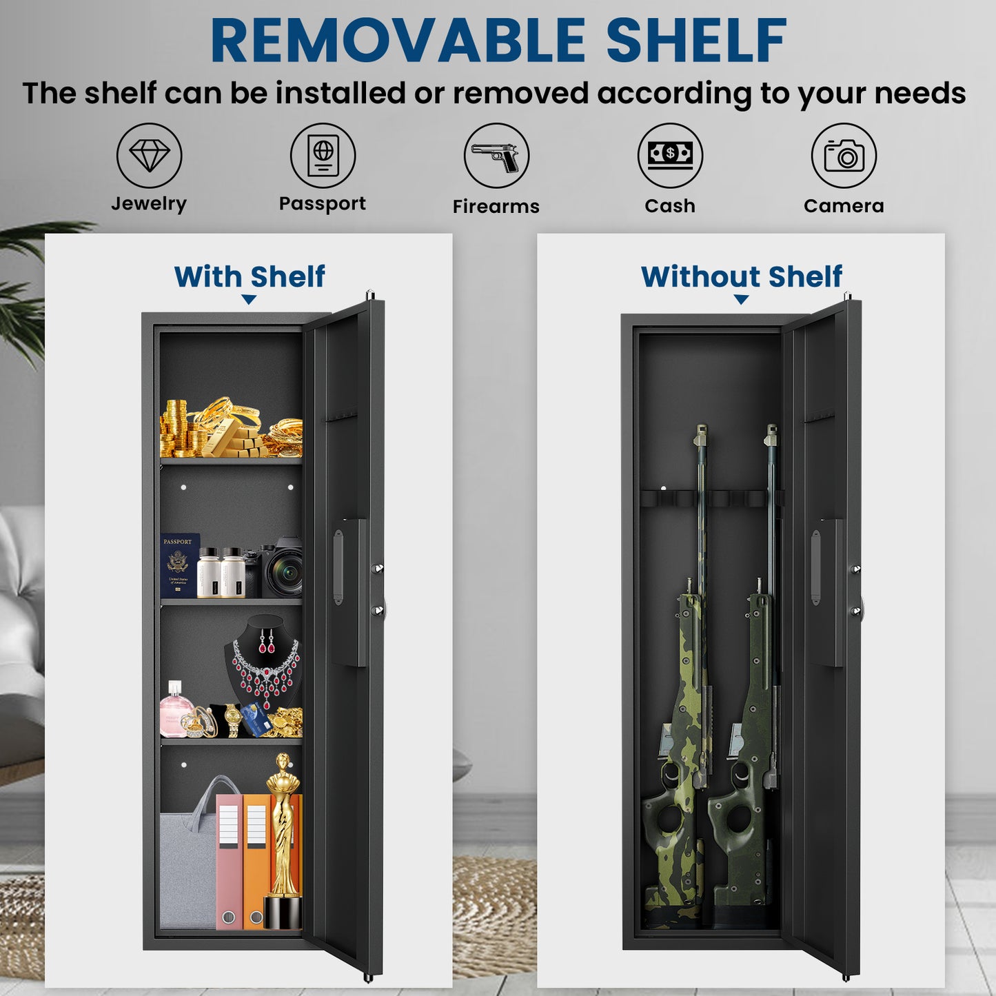 BM-KW-135HW 53.15" Wall Safe Between the Studs, Biometric Fingerprint Hidden Safe with Dual Alarm System and Silent Mode