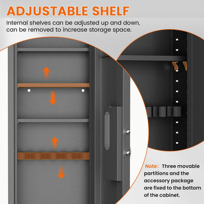 SDI-KW-135HW, 53.15" Wall Safe Between The Studs, Biometric Fingerprint Hidden Safe With Dual Alarm System And Silent Mode, Wall Gun Safe With 3 Adjustable Shelves And Magnetic Slot(fingerprint)