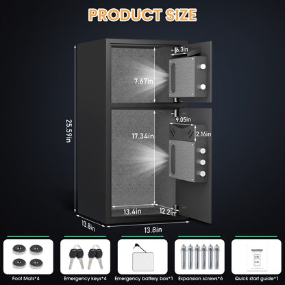 SDI-KN-65, 6.0 Cu ft Large Safe Box Fireproof Waterproof,Heavy Duty Home Safe with Deposit Slot and 5 Solid Lock Bolts,Digital Money Safe for Valuables