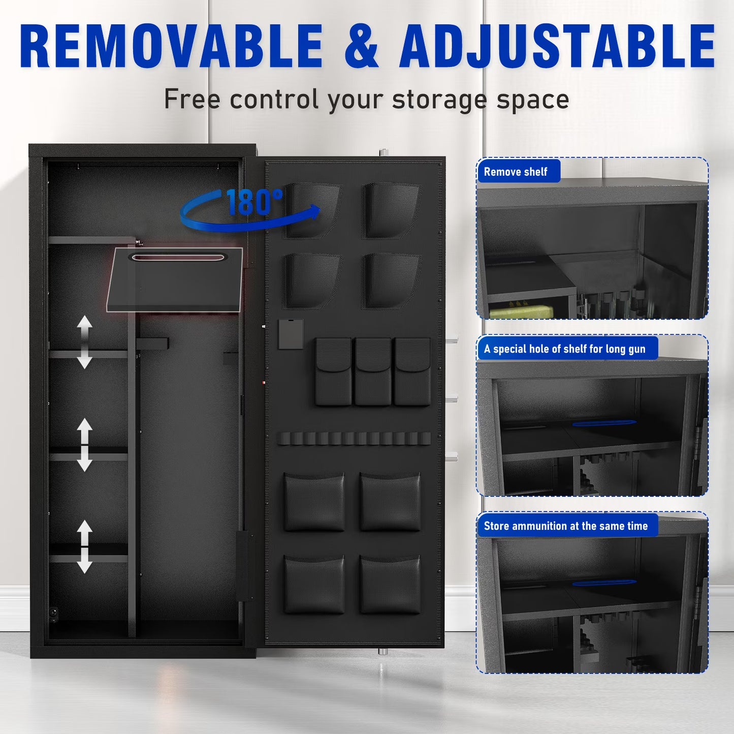 SDI-AKG5N-132W, 15-20 Gun Safe, Large Fingerprint Shotgun Safe, Unassembled Gun Cabinet with Adjustable Shelf & Gun Rack, Long Gun Safe with Backlit Keypad & LED Light, Pistol Bag