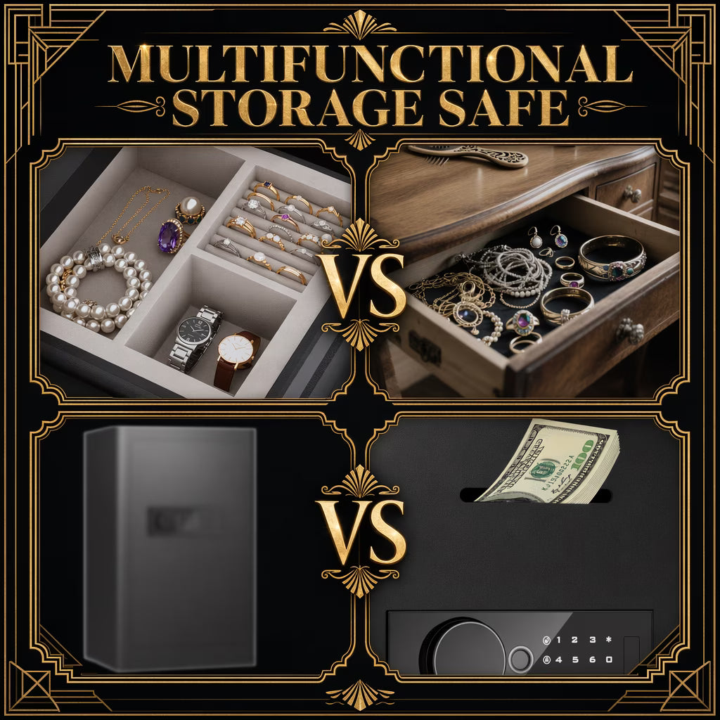 SDI-Y3C-80W 6.8 cu ft Extra Large Safe Box, Fingerprint Home Safe with Key, LCD Keypad & Hidden Compartment, Money Safe with Drawer & Jewerly Organizer for Home Office