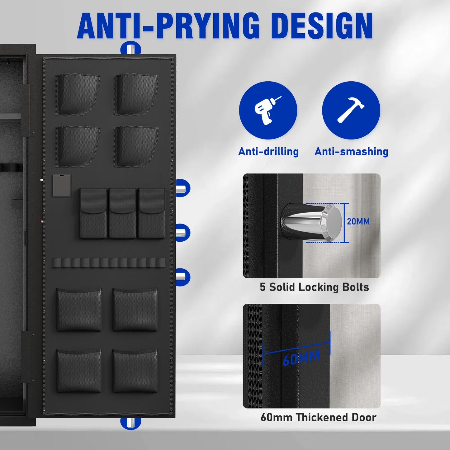 SDI-AKG5N-132D, 15-20 Gun Safe, Large Shotgun Safe with Pistol Bag, Gun Cabinet with Adjustable Shelf & Gun Rack, Digital Gun Safe with Backlit Keypad & LED Light(Unassembled)