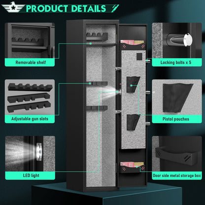 Riflevault 3-5 Gun Safe for Shotguns and Pistols, Quick Access Gun Cabinets with Adjustable Gun Racks and Removable Shelf