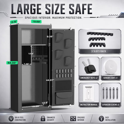 SDI-G6S-138HD, 15-20 Large Gun Safe, Digital Gun Safe for Rifles and Pistols with Removable & Adjustable Pegboard, Gun Safes & Cabinets with Door Organizers & 3 Gun Raks, Magnetic Lamp