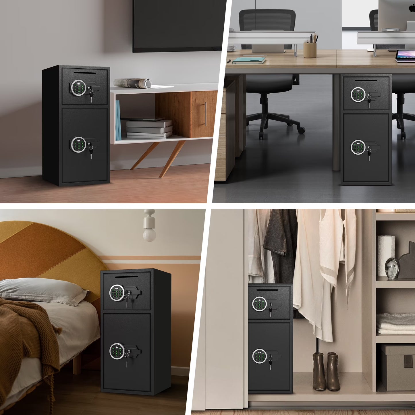 SDI-KM-75D 6.5 Cu ft Home Safe Box - Fireproof Depository Drop Safe with Backlit Keypad&Alarm System for Business Home