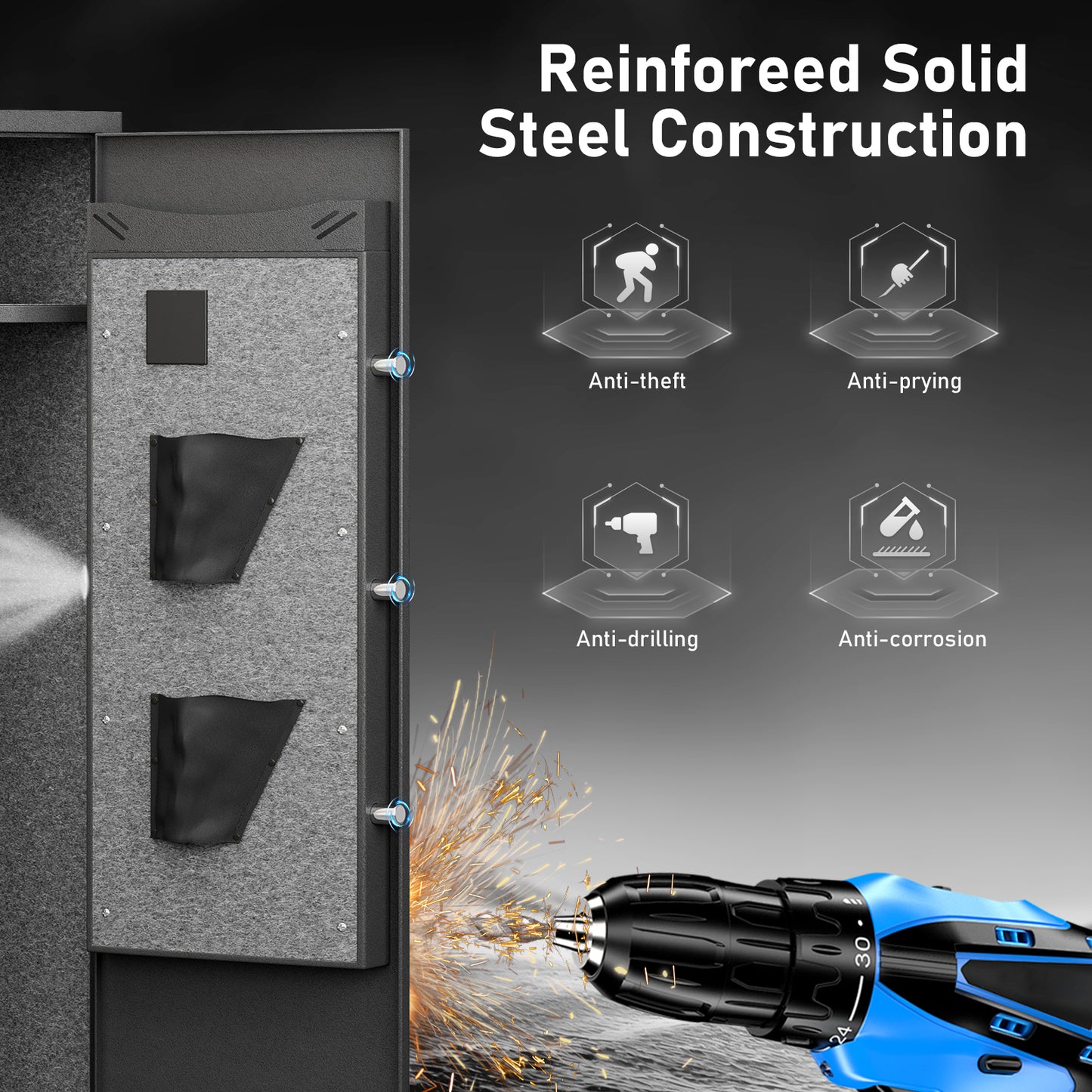 Omethey GKM-140D Gun Safe, 3-5 Gun Safe for Home Pistol, Quick Access Long Gun Safe with LED Light，Adjustable Gun Rack and Removable Shelf