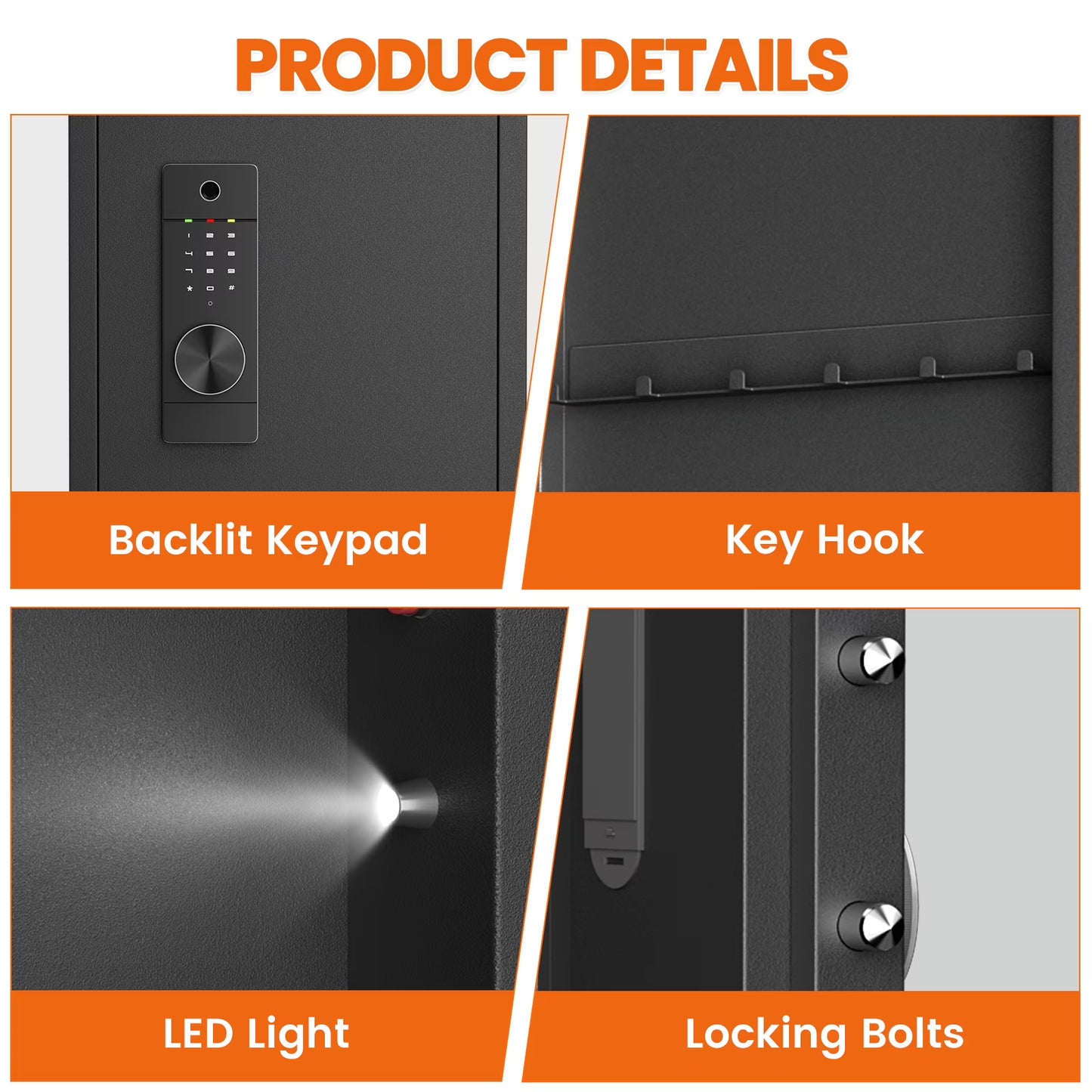 SDI-KW-135HW, 53.15" Wall Safe Between The Studs, Biometric Fingerprint Hidden Safe With Dual Alarm System And Silent Mode, Wall Gun Safe With 3 Adjustable Shelves And Magnetic Slot(fingerprint)