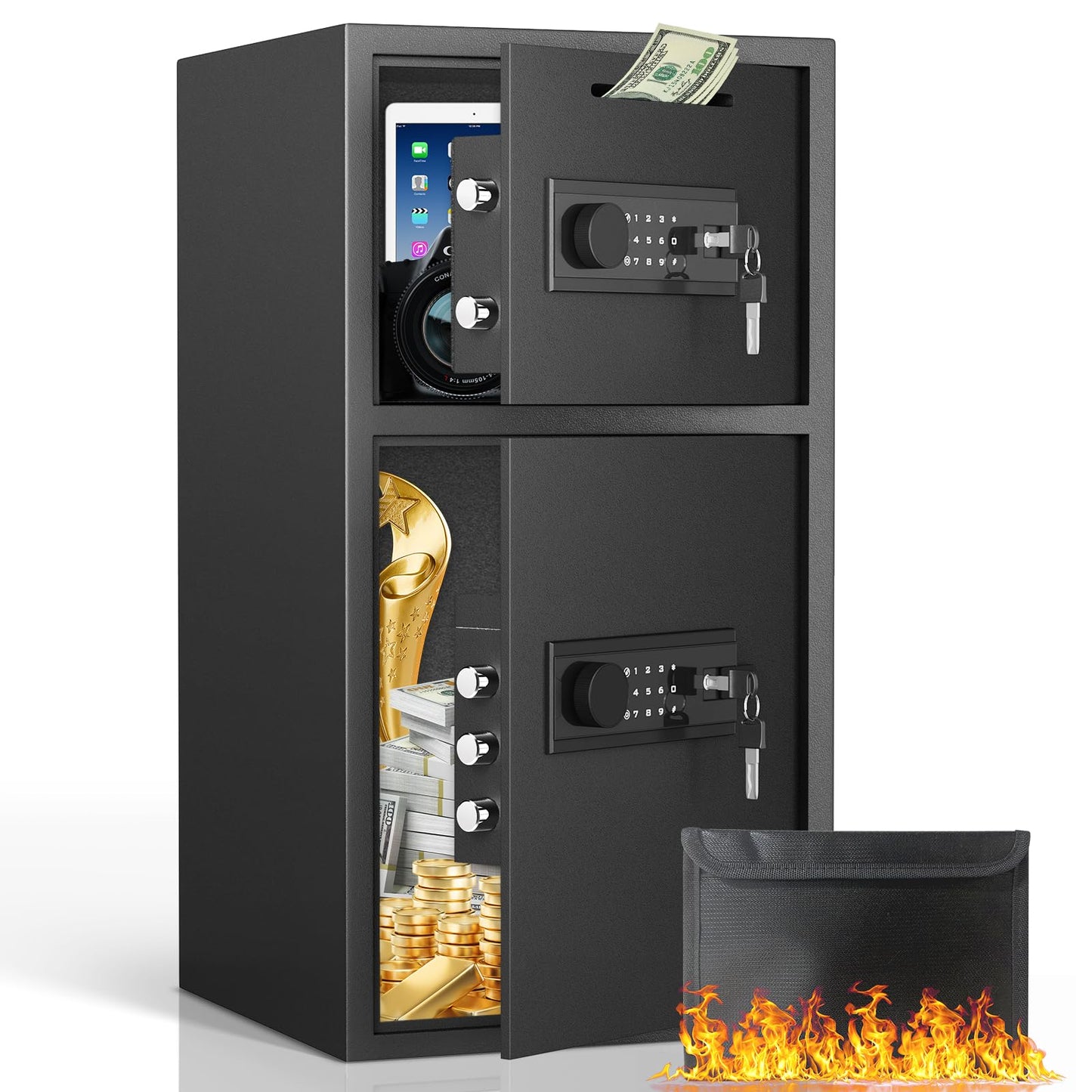 BM-K1-65 Money Safe Box with Deposit Slot & Dual Alarm System, Backlit Keypad Security Document Safe