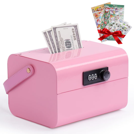 BM-STX Mini Handheld Safe box with Lock - Money Safe and Cash Lock Box for Kids, Small Metal Security Safe for Cash