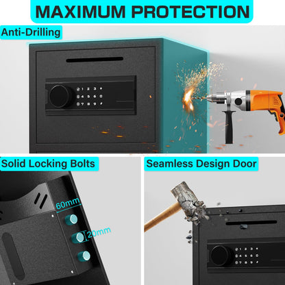 BM-K1-65 Money Safe Box with Deposit Slot & Dual Alarm System, Backlit Keypad Security Document Safe