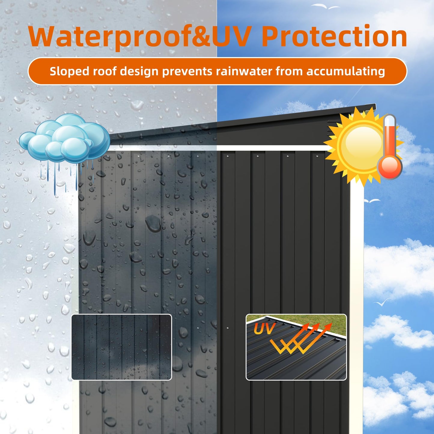 4x6 FT Outdoor Storage Shed Metal Garden Shed Tool House with Ventilation & Sliding Door for Garden, Courtyard, Lawn-Black