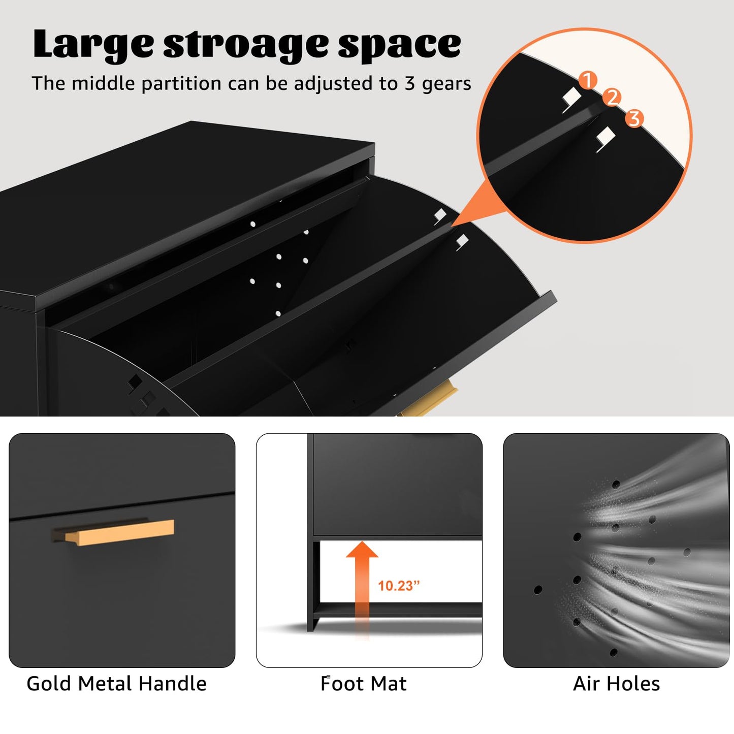 Metal Shoe Storage Cabinet with 2 Flip Drawers