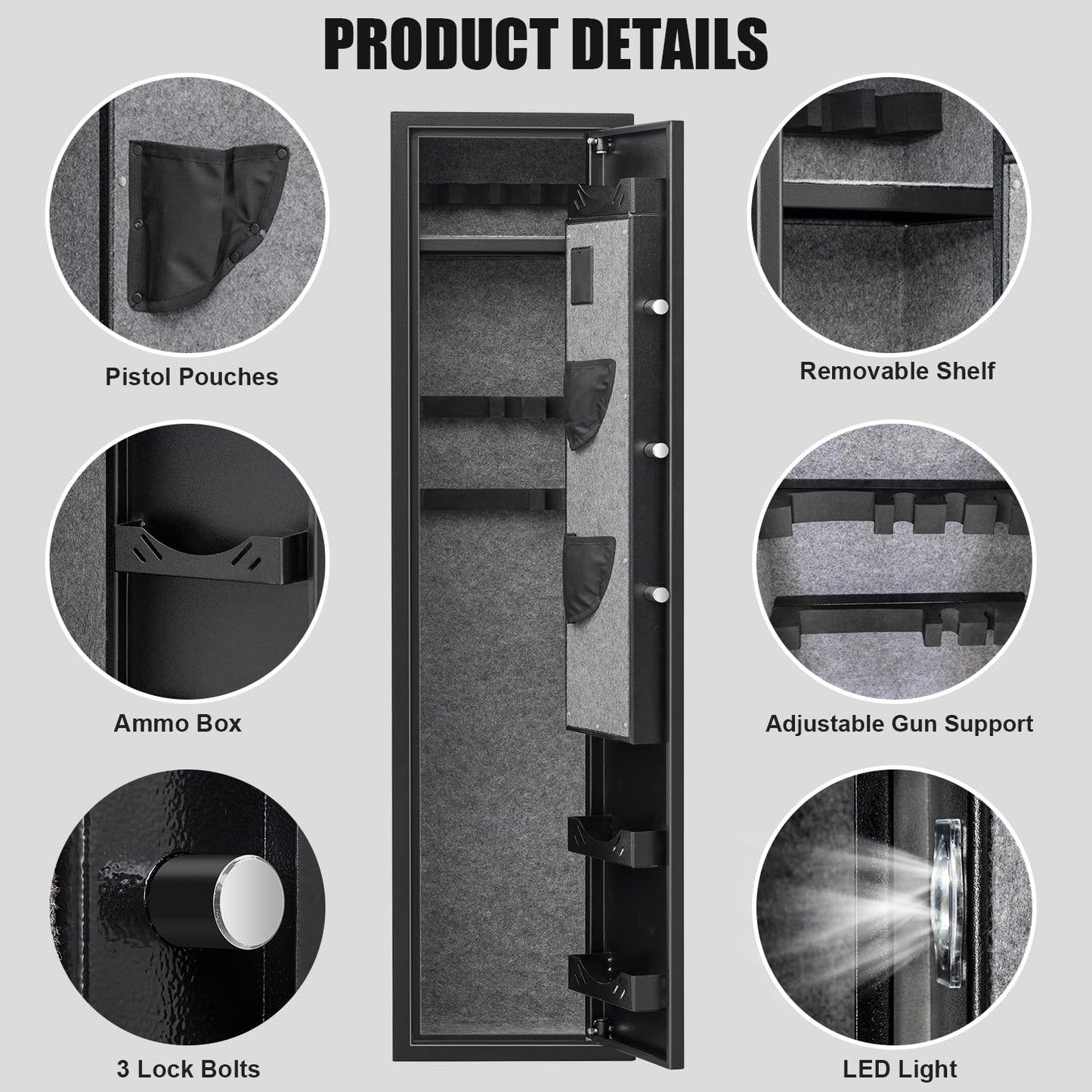 OME-XB-G2-138D Rifle Gun Safe with 3 Adjustable Racks