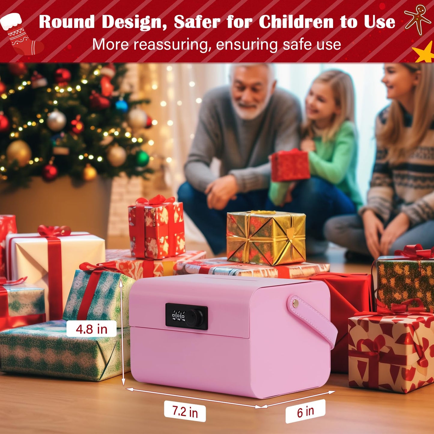 BM-STX Mini Handheld Safe box with Lock - Money Safe and Cash Lock Box for Kids, Small Metal Security Safe for Cash