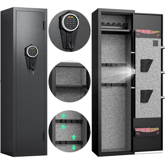 SZ-LYX 3-5 Large Gun Safe for Guns and Pistols, Quick Access Gun Safe with Silent Mode and Alarm System, Gun Cabinet with Removable Shelf and 2 Adjustable Gun Slots