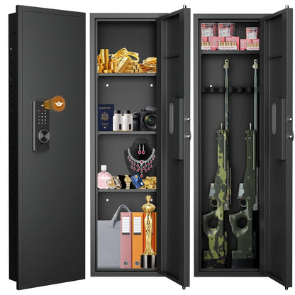 SZ-LYX 53.15" Wall Safe Between the Studs, Hidden Gun Safe with Dual Alarm System and Silent Mode, Wall Gun Safe with 3 Adjustable Shelves, Magnetic Slot and Key Hook