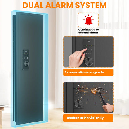 SZ-LYX 53.15" Wall Safe Between the Studs, Hidden Gun Safe with Dual Alarm System and Silent Mode, Wall Gun Safe with 3 Adjustable Shelves, Magnetic Slot and Key Hook