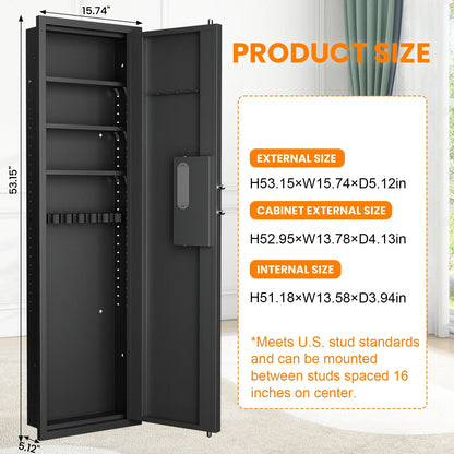 SZ-LYX 53.15" Wall Safe Between the Studs, Hidden Gun Safe with Dual Alarm System and Silent Mode, Wall Gun Safe with 3 Adjustable Shelves, Magnetic Slot and Key Hook