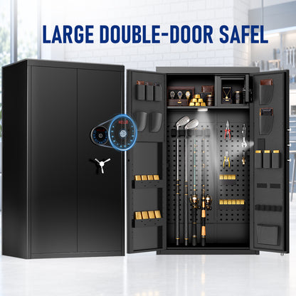 KAV-AKG7-140W 30-40 Large Unassembled Dual Door Gun Safe, 55" Fingerprint Gun Cabinet with Inner Cabinet & 2 Pegboard, Shotgun Safe with Backlit Keypad & Dual Alarm