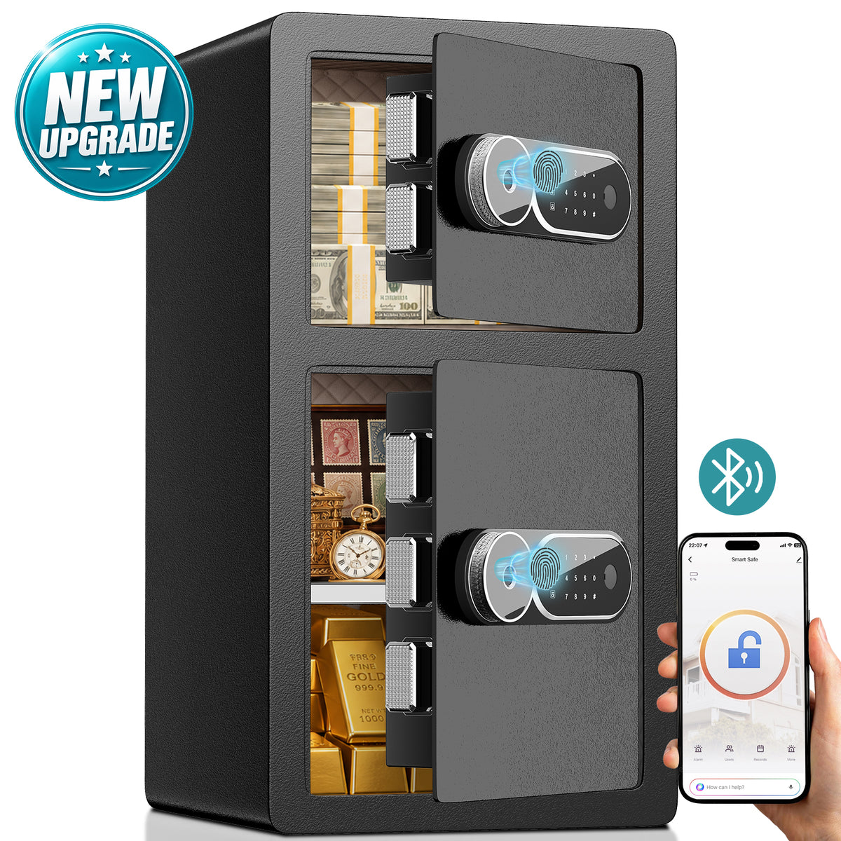 KAV-KJ-65W Kavey 6.0 Cu Ft Biometric Fingerprint Safe with Tuya App, Large Home Safe with 60 mm Locking Bolts, Adjustable Shelf