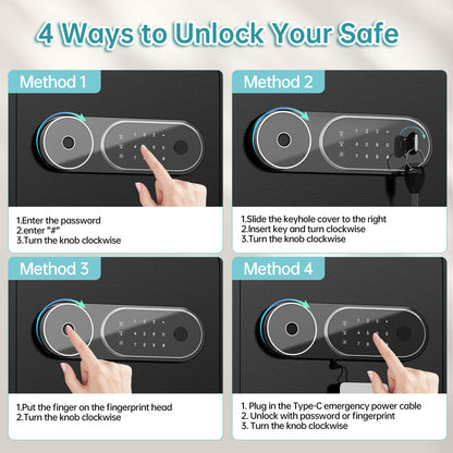 KAV-KJ-65W Kavey 6.0 Cu Ft Biometric Fingerprint Safe with Tuya App, Large Home Safe with 60 mm Locking Bolts, Adjustable Shelf