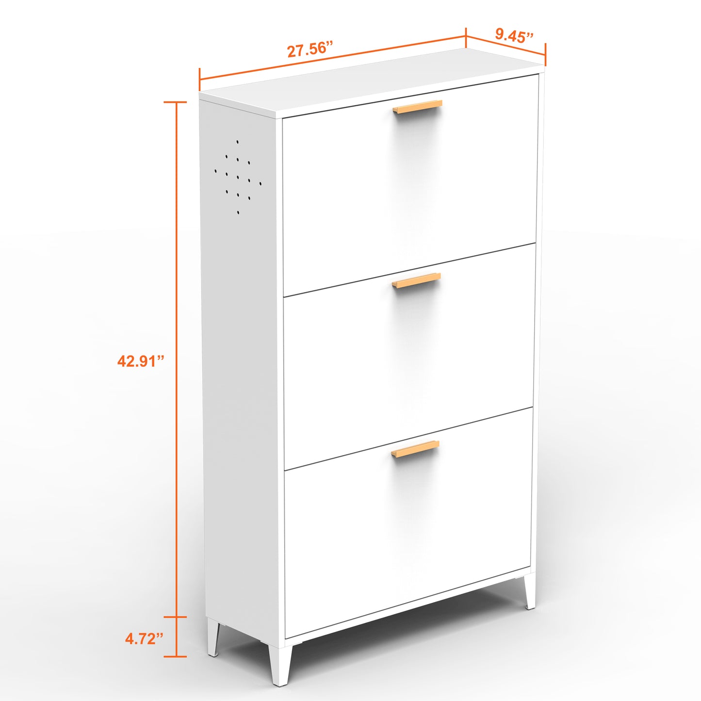 3 Drawer All Steel Shoe Cabinet, Freestanding Shoe Rack Storage Organizer with Flip Door, for Entryway, Hallway, Bedroom, White (Requires Assembly)